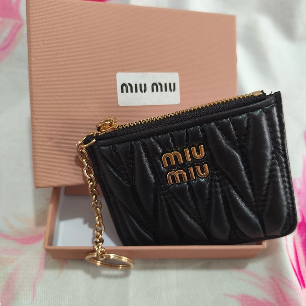 Miu Miu Black Quilted Wallet with Gold Accents